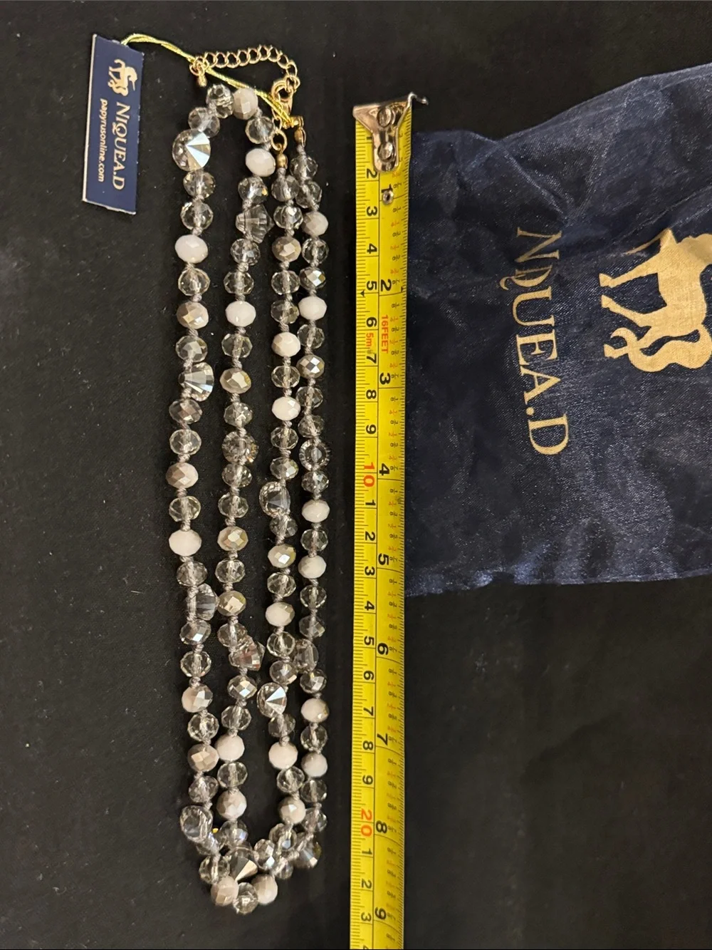 NIB Niquead Clear and White Faceted Bead Strand Necklace